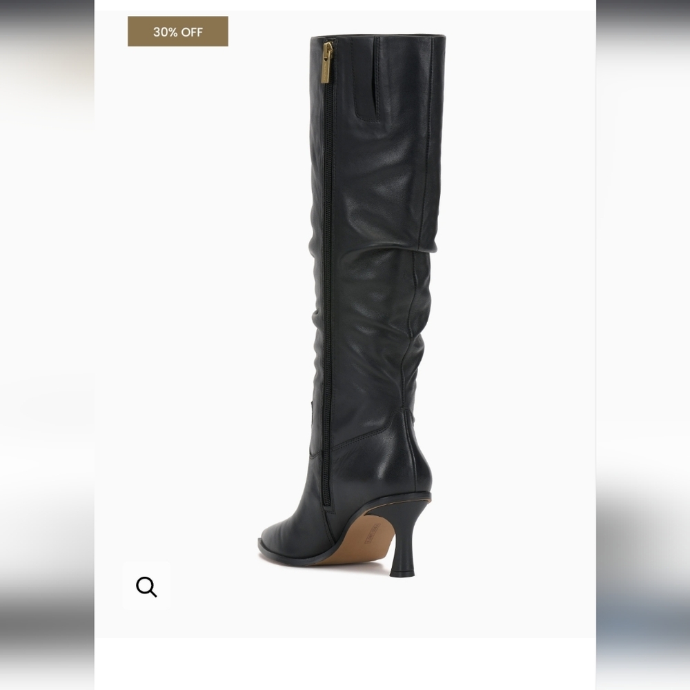 ***BRAND NEW IN BOX 100% Leather** Vince Camuto Black Slouchy Heeled Boots - Picture 3 of 11